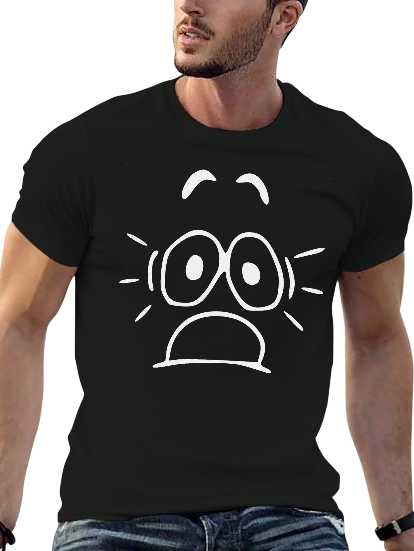 Scared Face Graphic Tee - Black Cotton T-Shirt