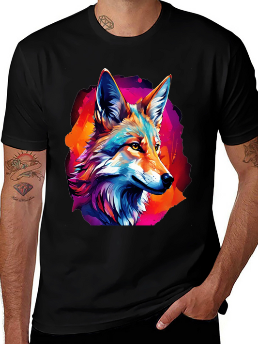 Colorful Coyote Graphic Tee - Artistic Animal Shirt