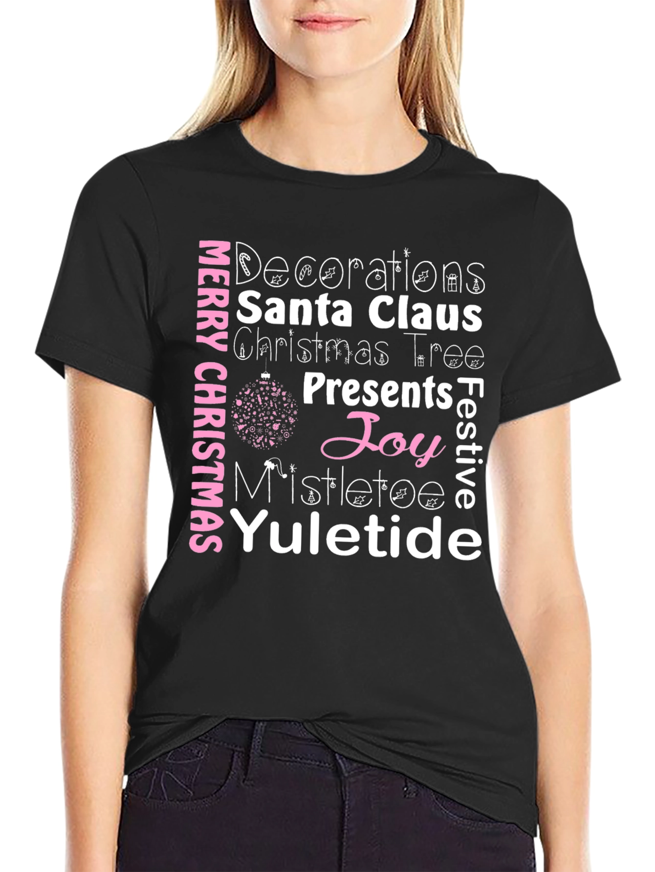 Merry Christmas Word Art Graphic T-Shirt
