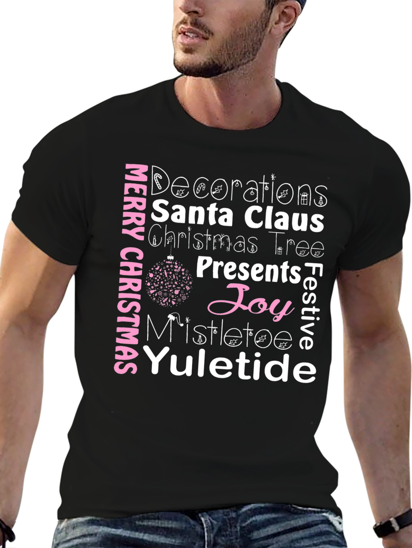Merry Christmas Word Art Graphic T-Shirt