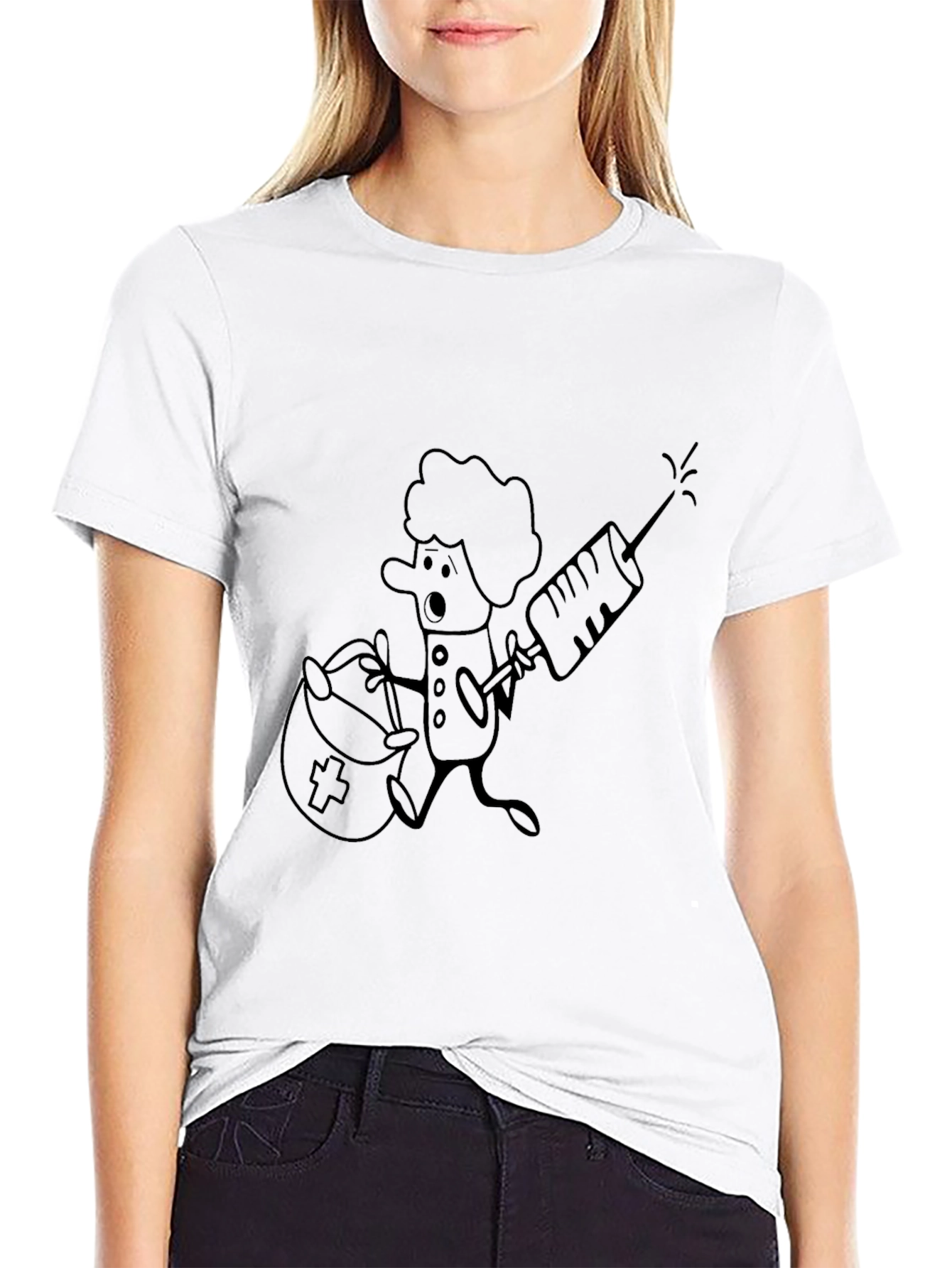Funny Cartoon Nurse T-Shirt - Black