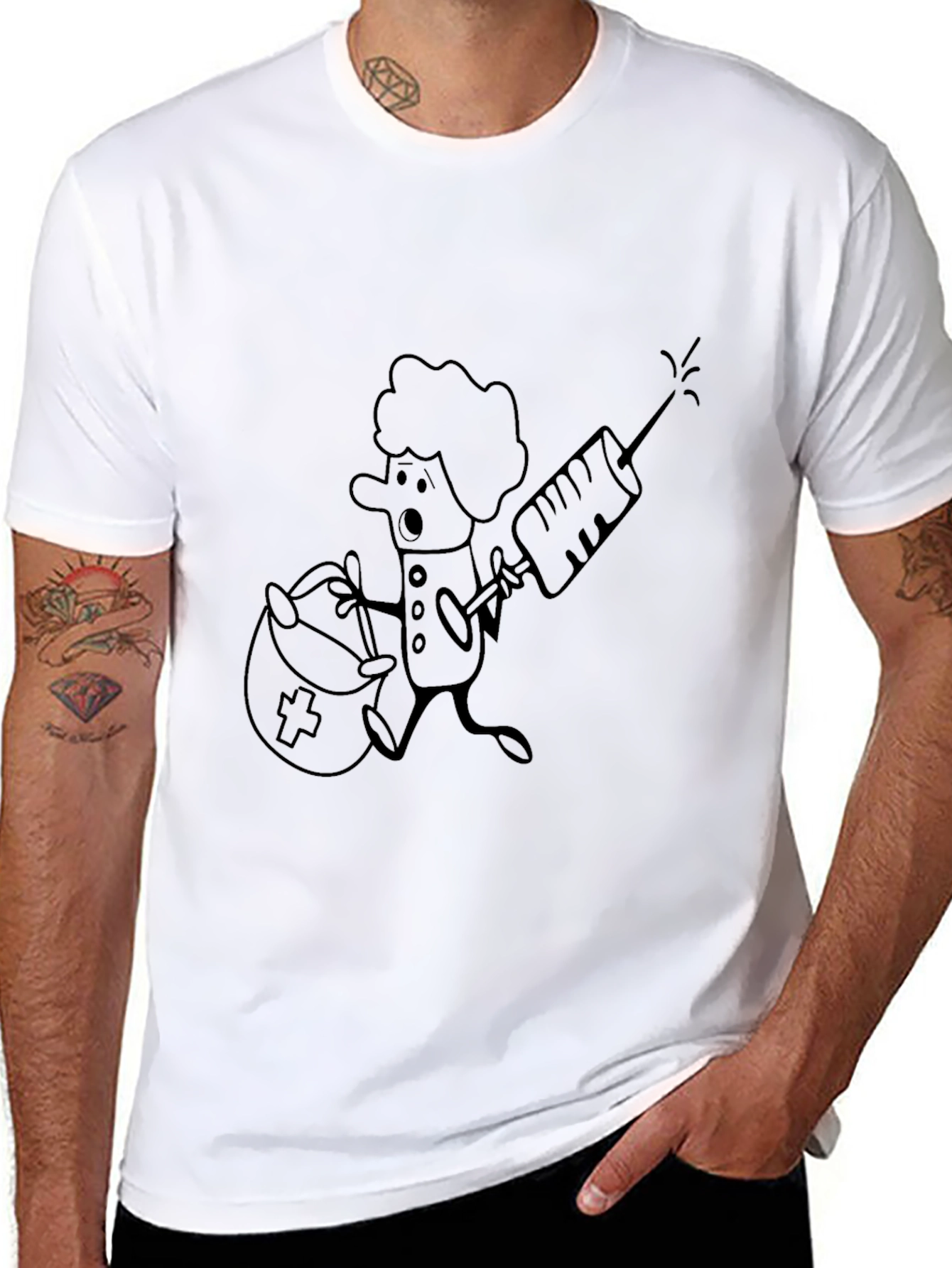 Funny Cartoon Nurse T-Shirt - Black