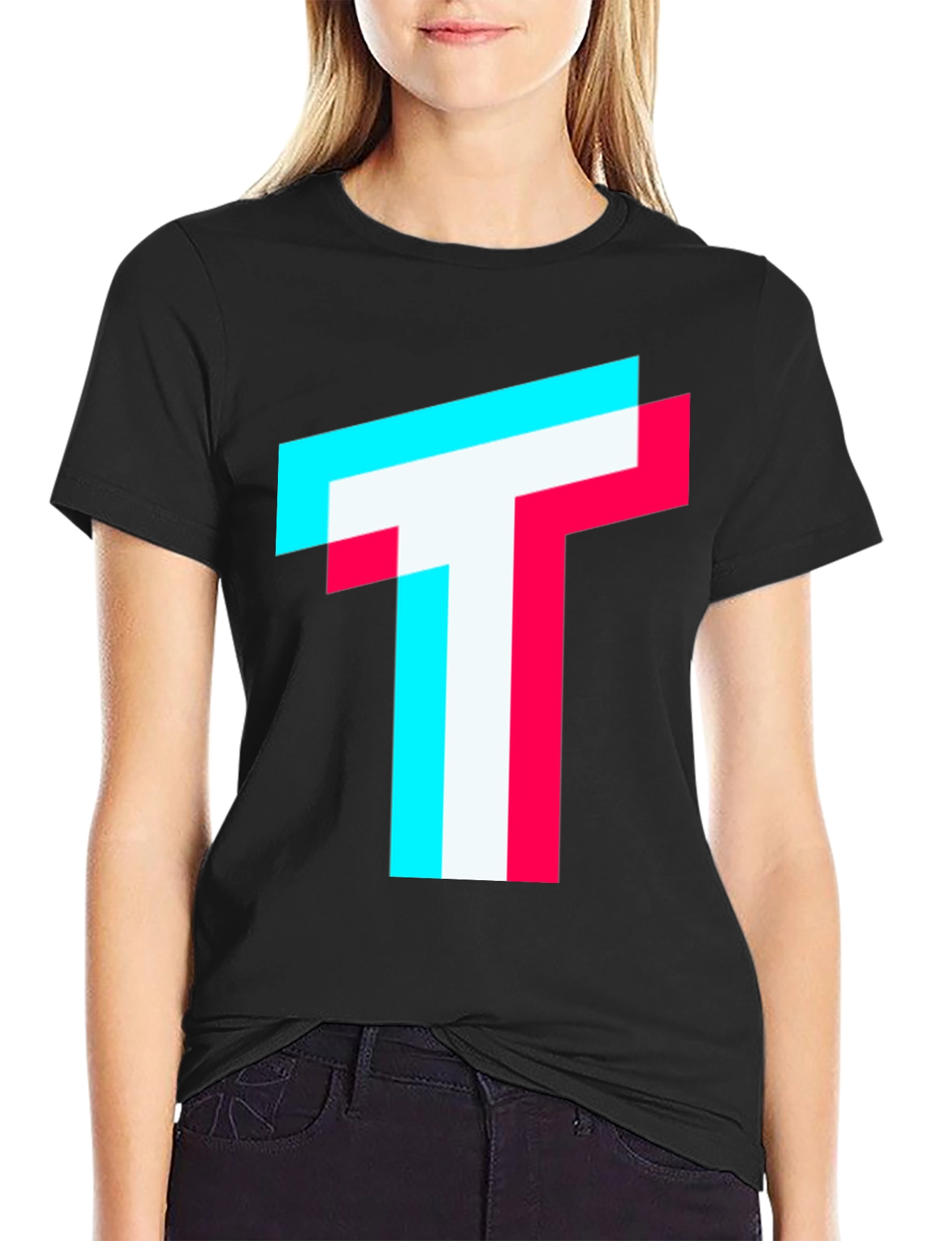 Trendy Glitch T Logo Black T-Shirt