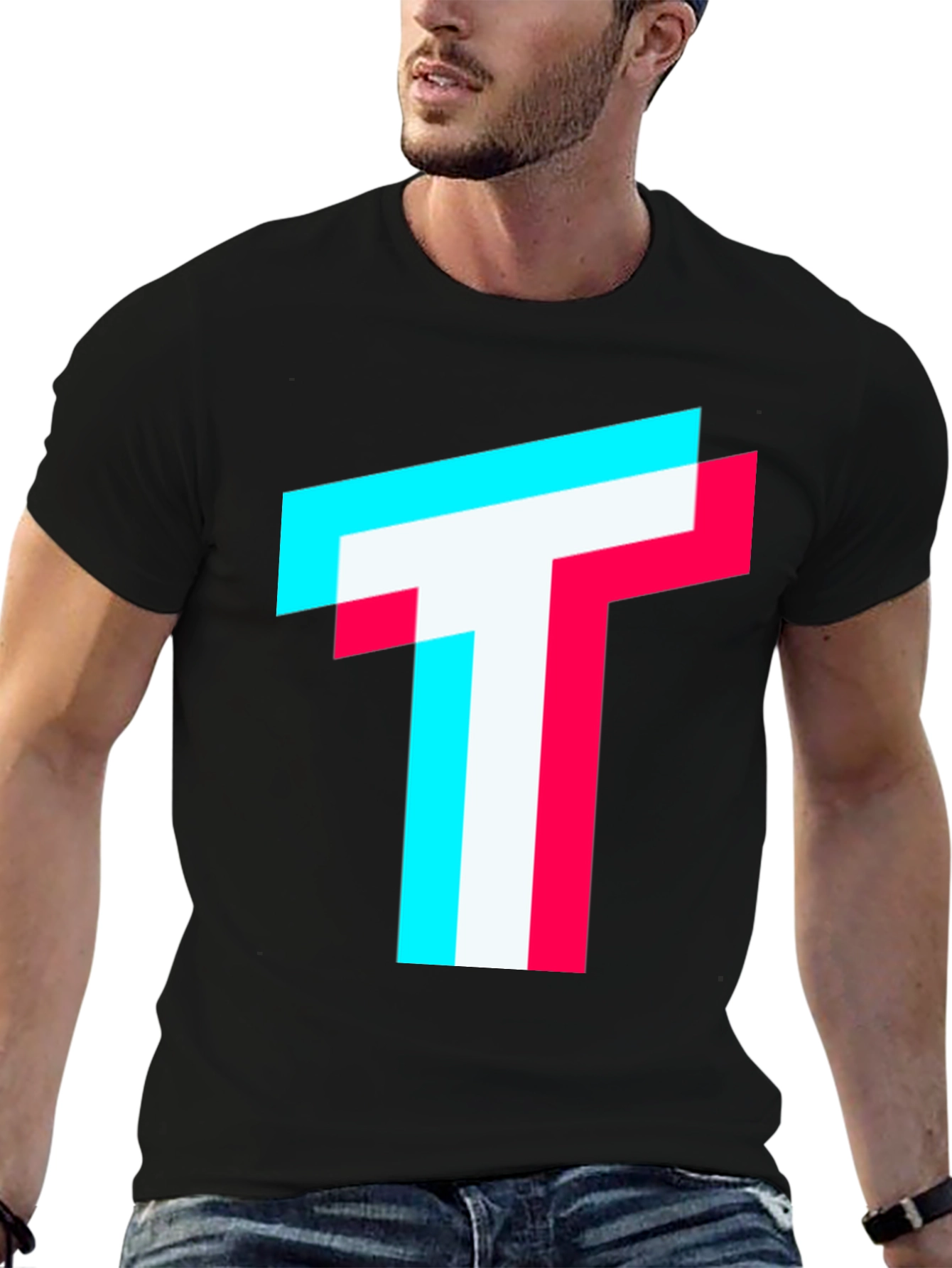 Trendy Glitch T Logo Black T-Shirt