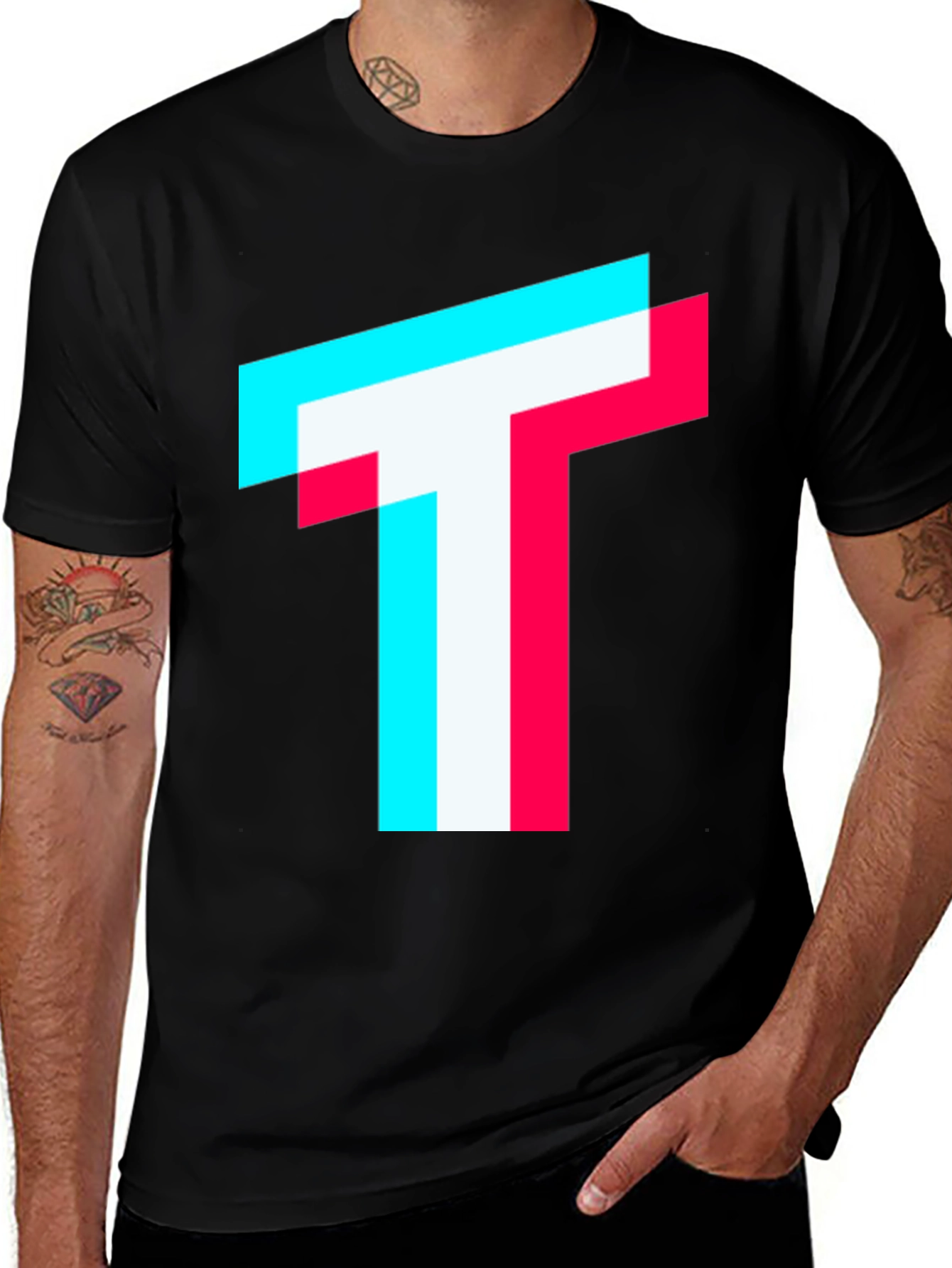 Trendy Glitch T Logo Black T-Shirt