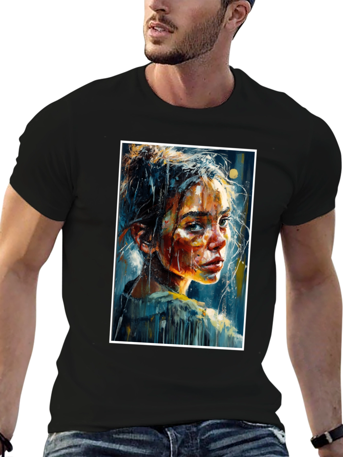 Artistic Portrait Tee - Expressive Brushstroke Design