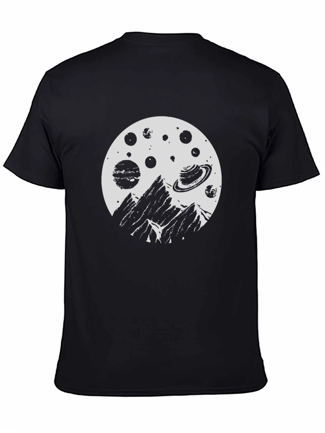 Cosmic Mountain Black T-Shirt - Space Adventure Design