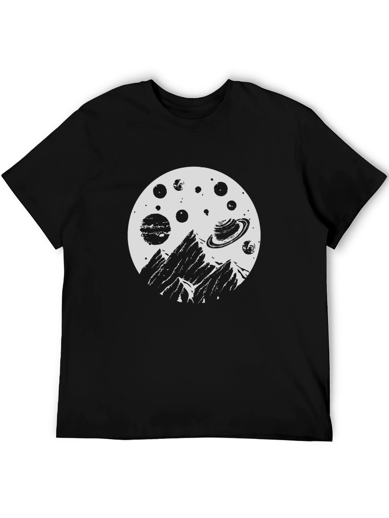 Cosmic Mountain Black T-Shirt - Space Adventure Design