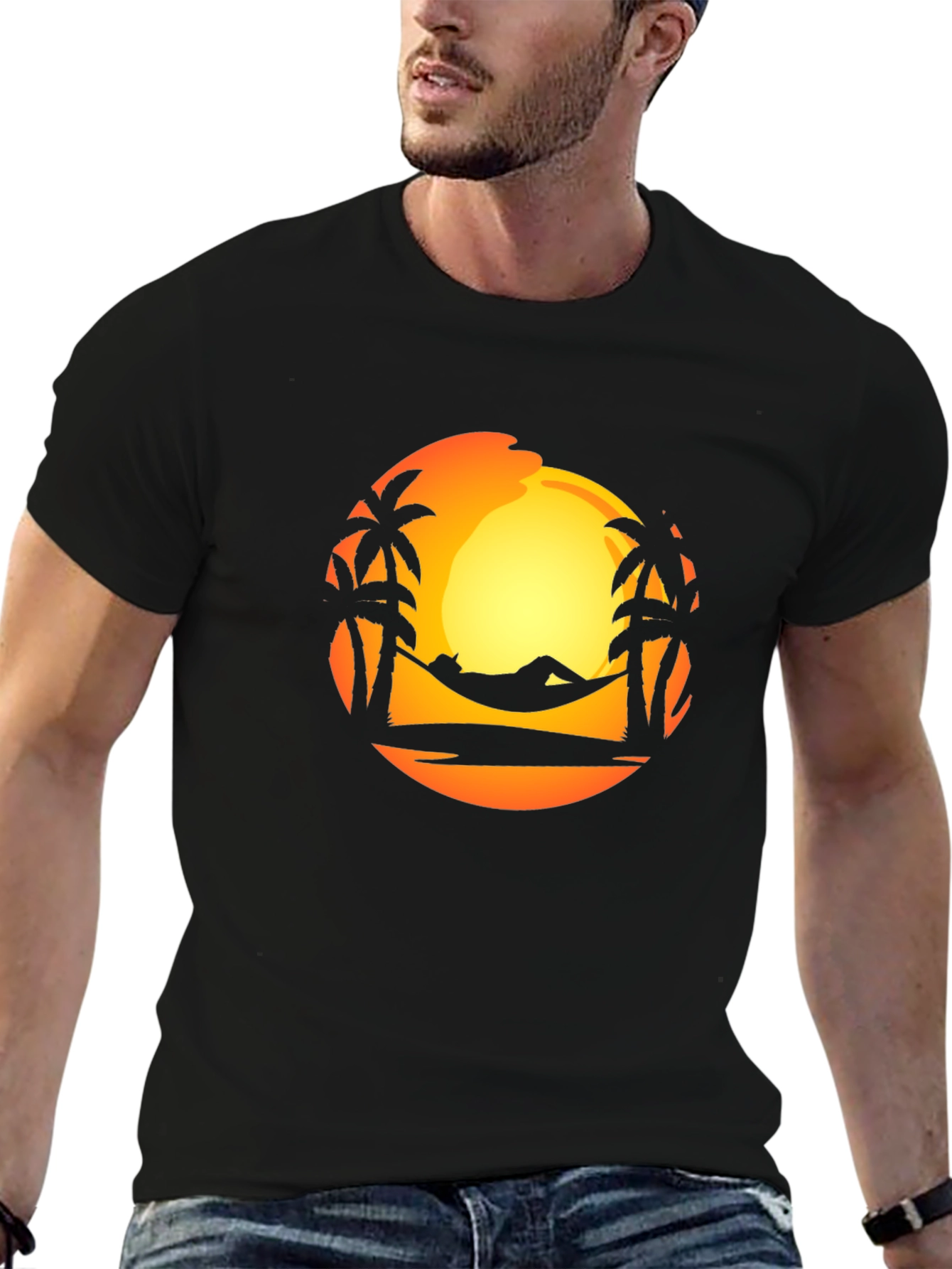 Sunset Palm Tree Hammock Graphic T-Shirt