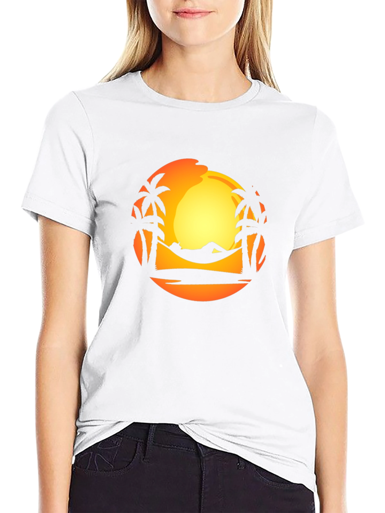 Sunset Palm Tree Hammock Graphic T-Shirt
