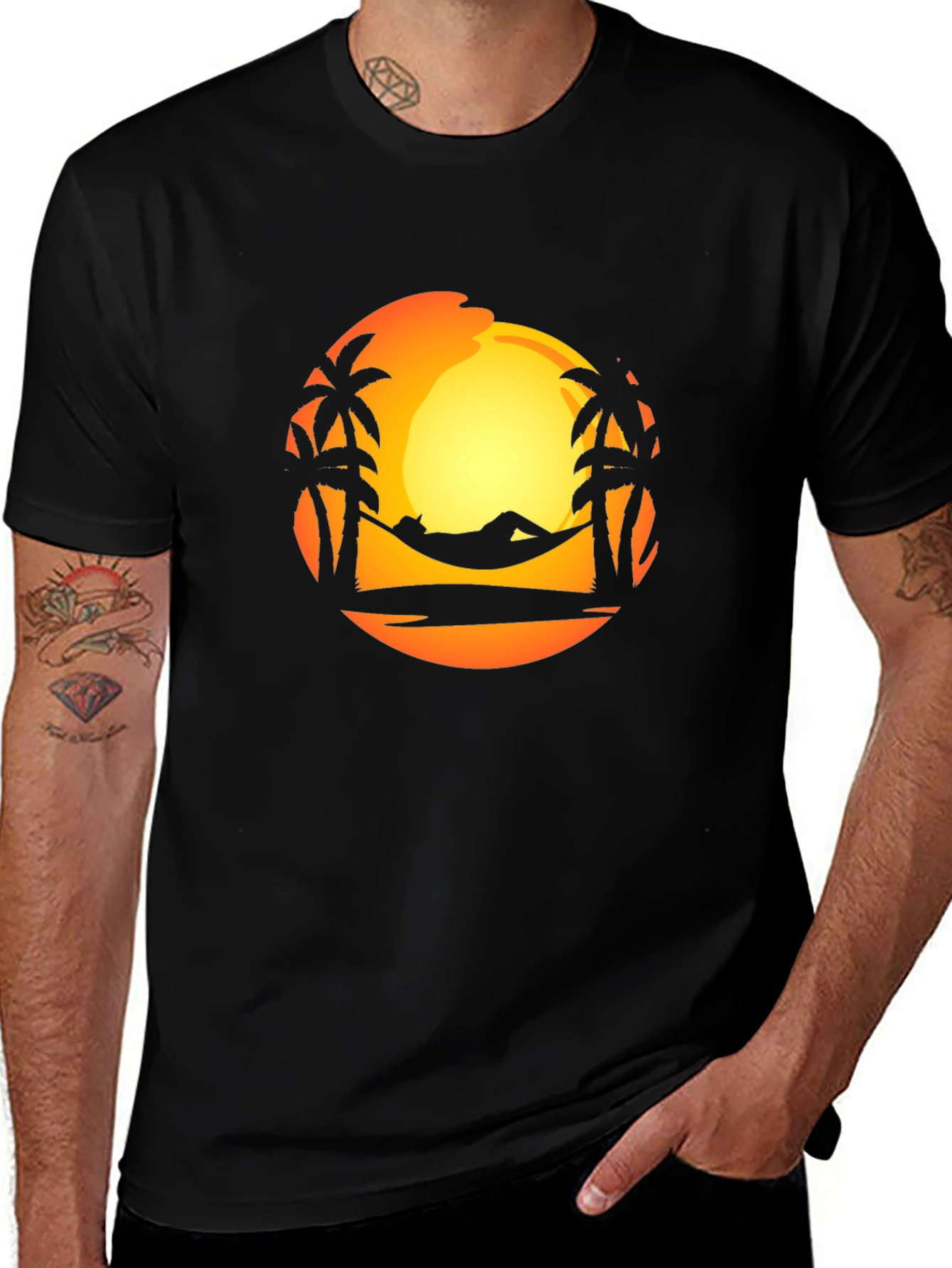 Sunset Palm Tree Hammock Graphic T-Shirt