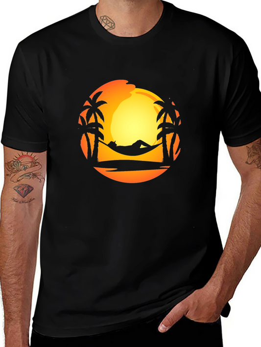 Sunset Palm Tree Hammock Graphic T-Shirt