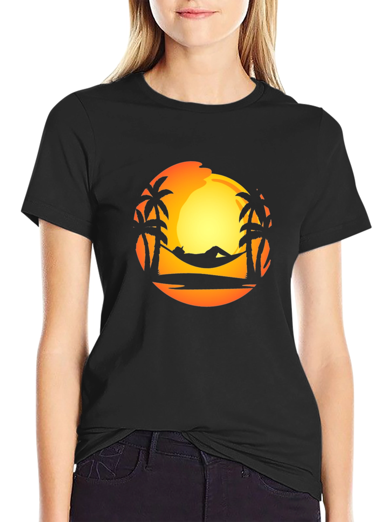 Sunset Palm Tree Hammock Graphic T-Shirt
