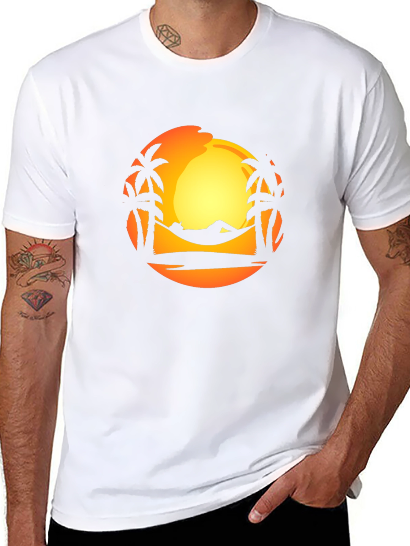 Sunset Palm Tree Hammock Graphic T-Shirt