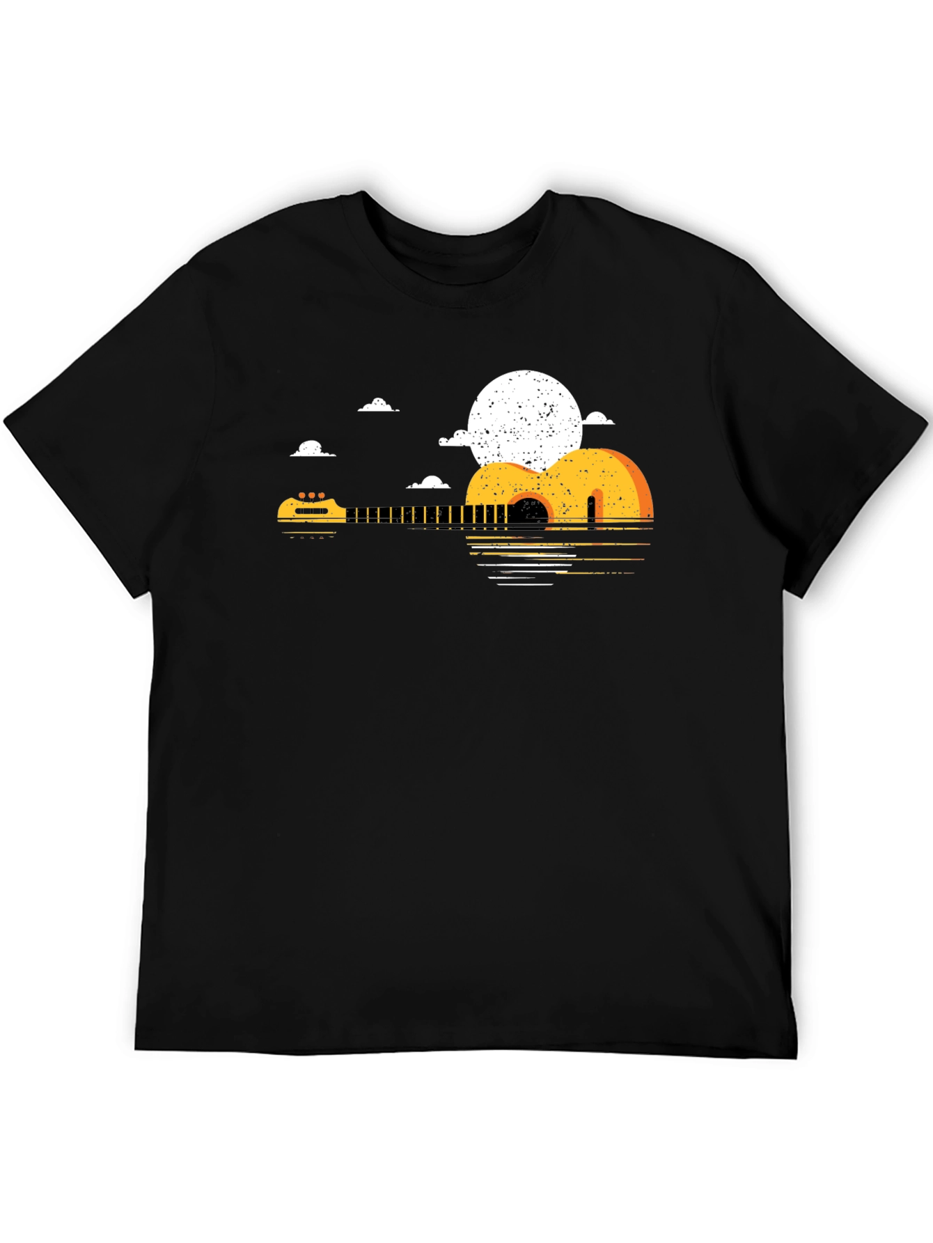 Guitar Sunset Graphic Tee - Black Cotton T-Shirt