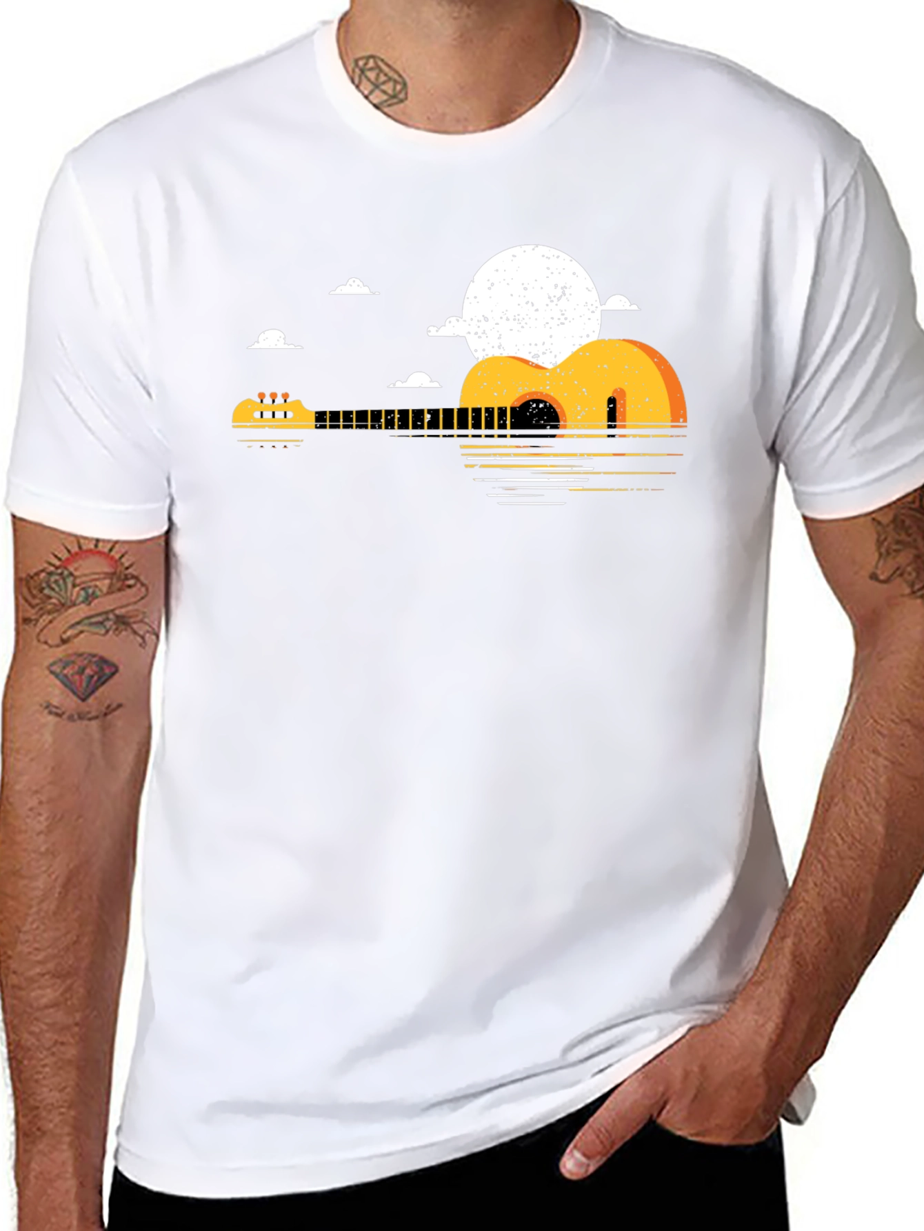 Guitar Sunset Graphic Tee - Black Cotton T-Shirt