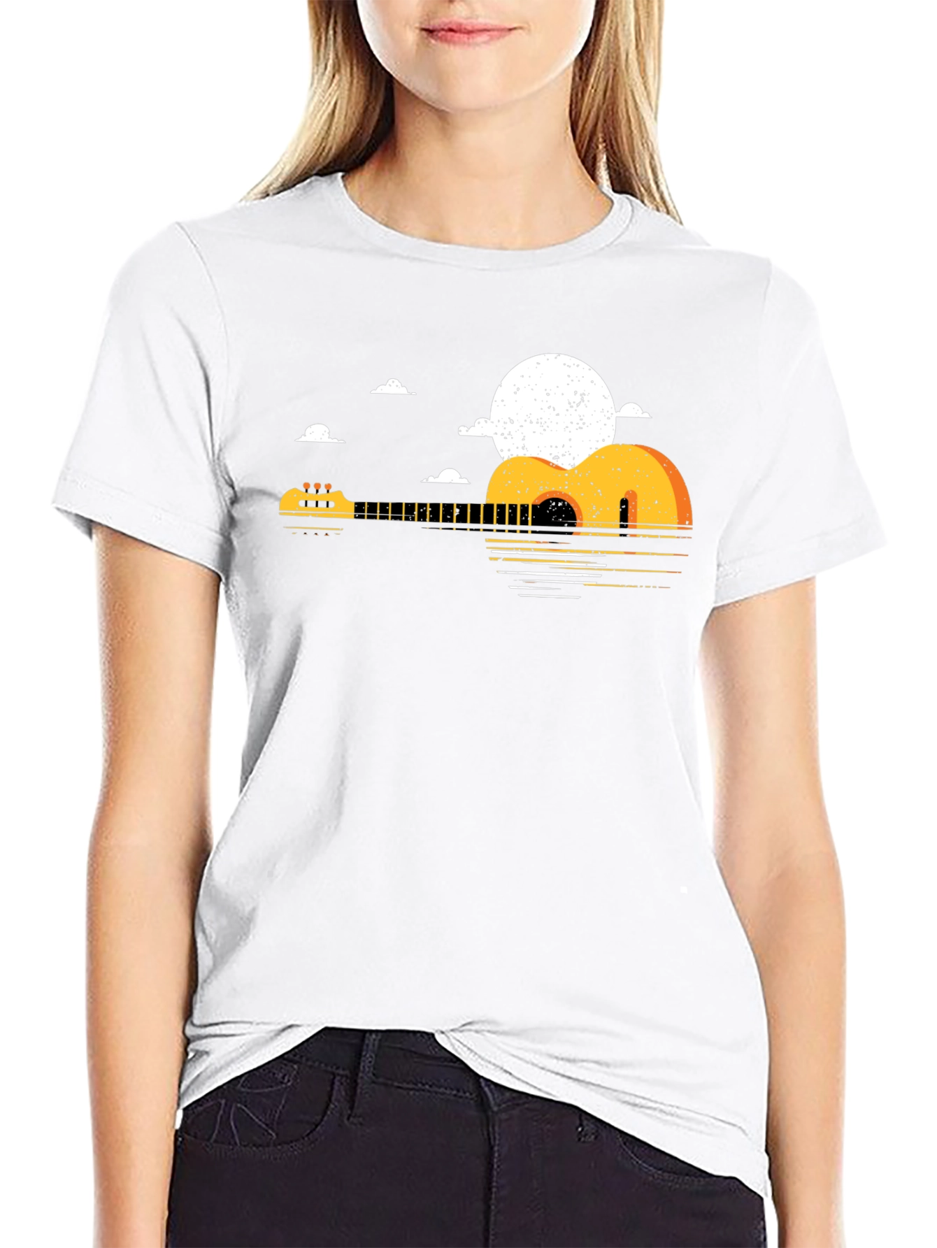 Guitar Sunset Graphic Tee - Black Cotton T-Shirt
