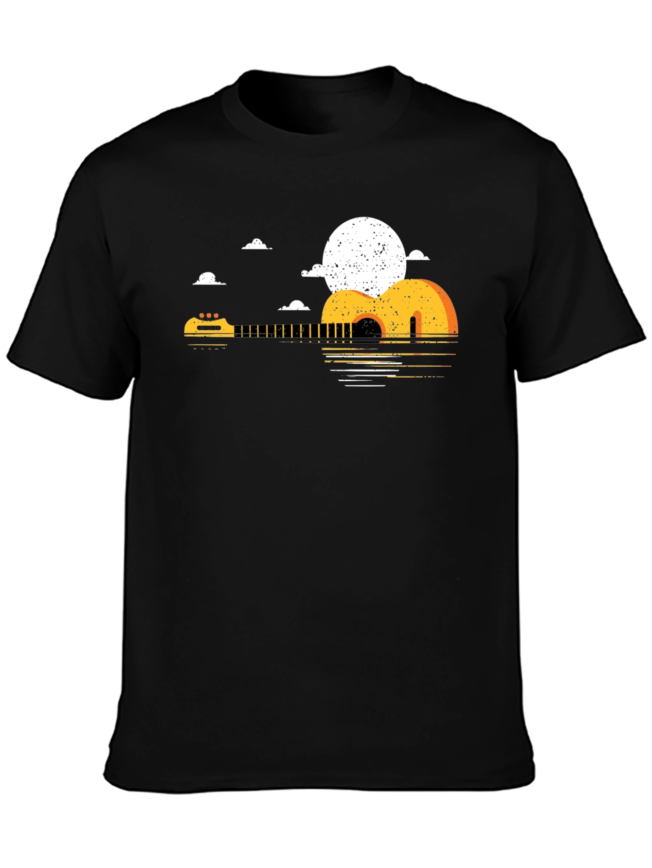 Guitar Sunset Graphic Tee - Black Cotton T-Shirt