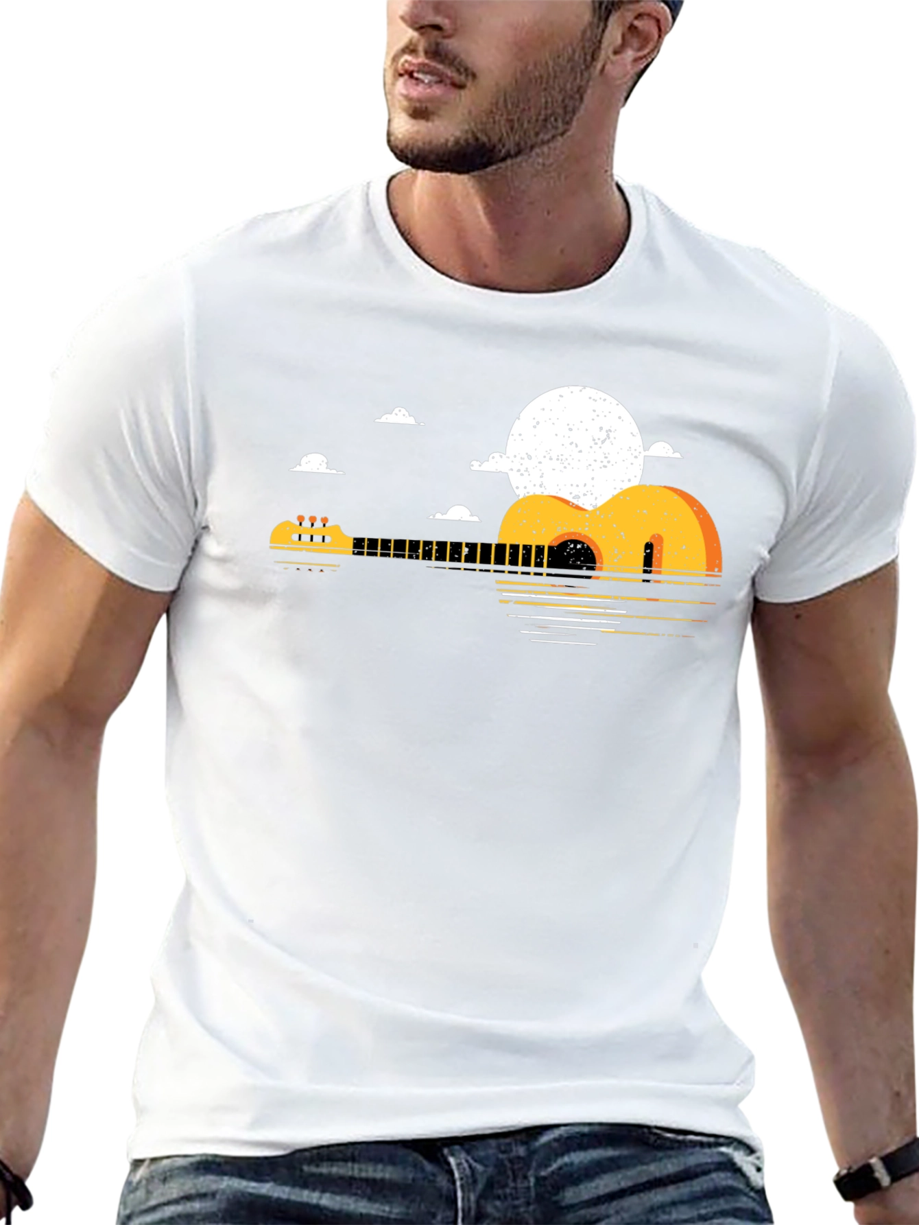 Guitar Sunset Graphic Tee - Black Cotton T-Shirt