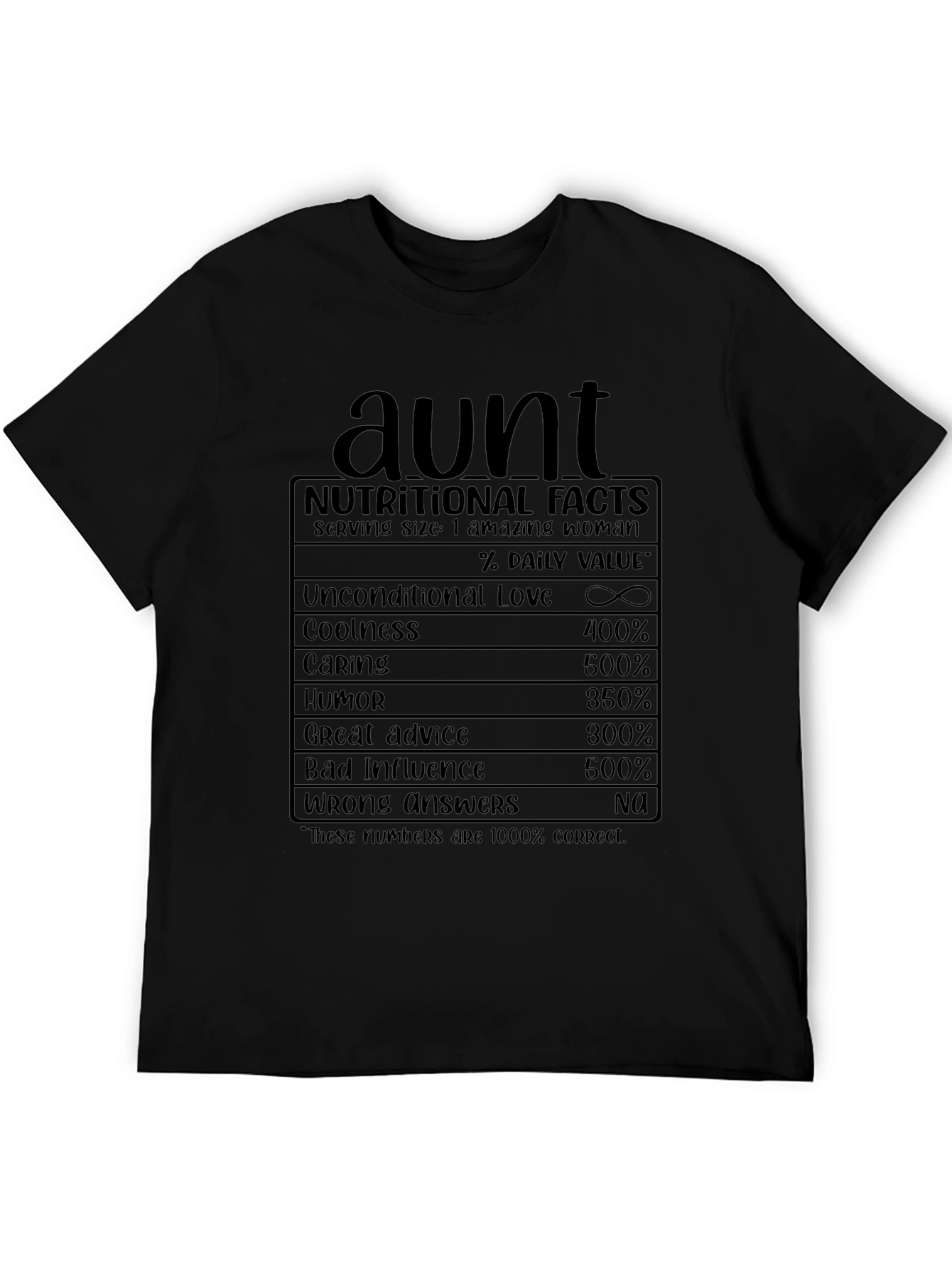 Aunt Nutritional Facts Graphic T-Shirt