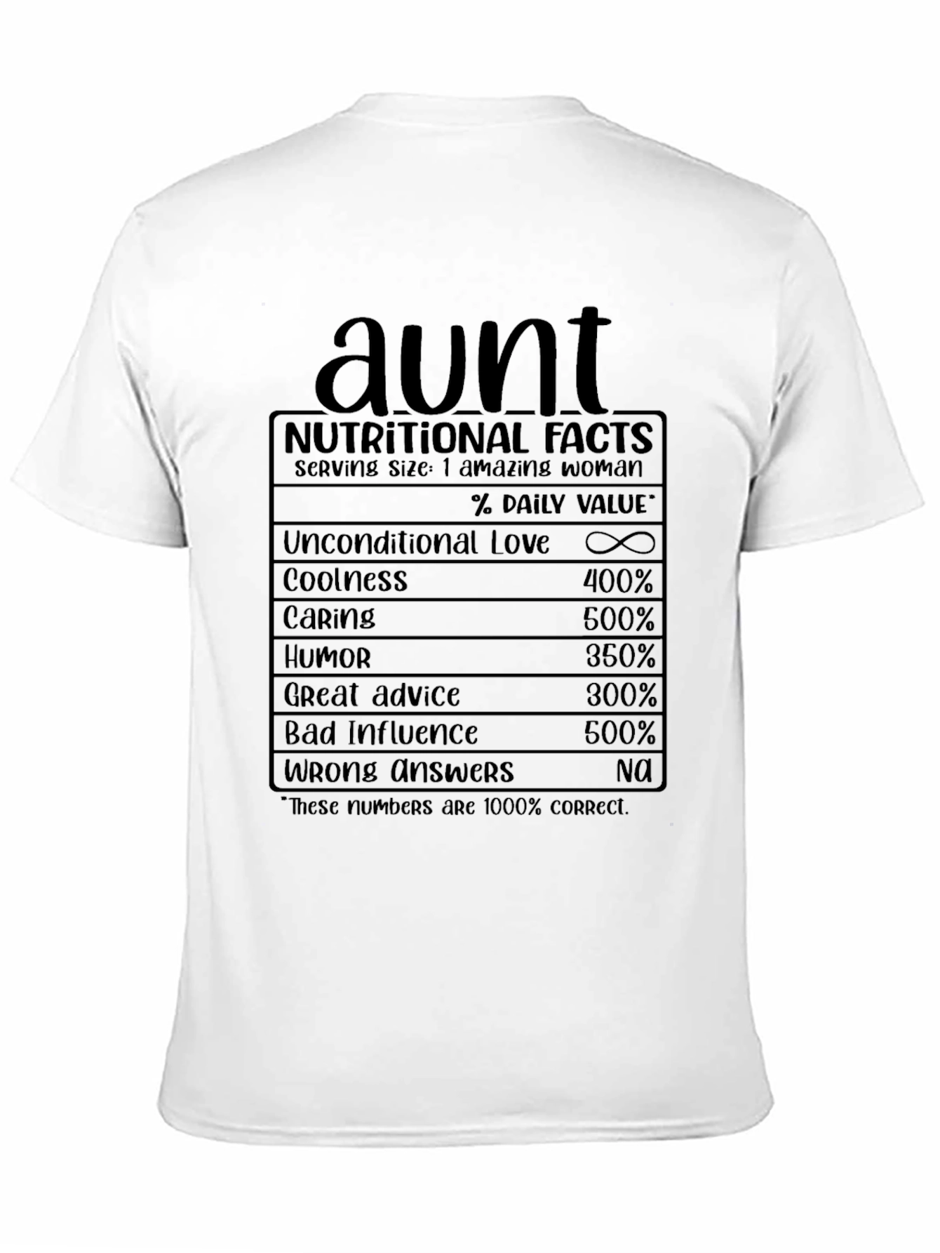 Aunt Nutritional Facts Graphic T-Shirt
