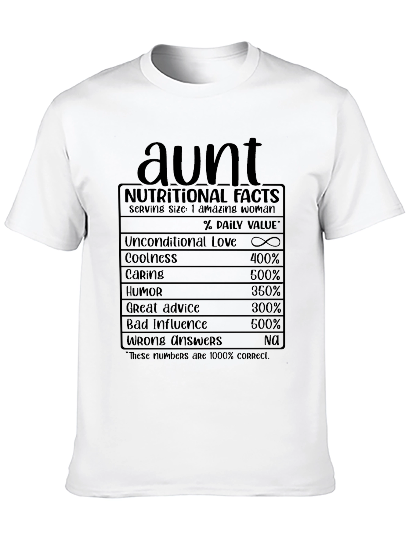 Aunt Nutritional Facts Graphic T-Shirt