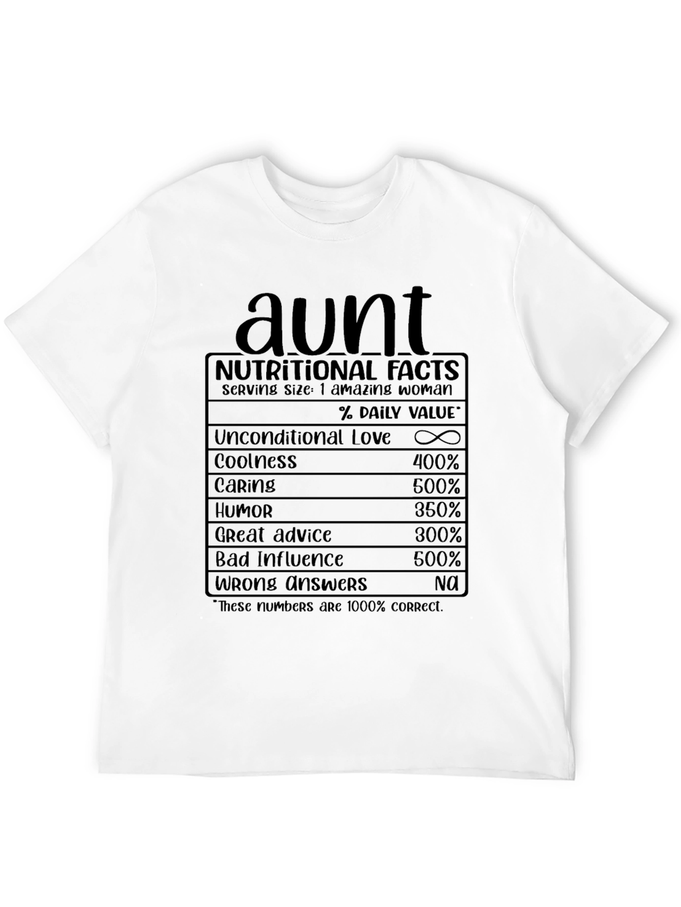 Aunt Nutritional Facts Graphic T-Shirt
