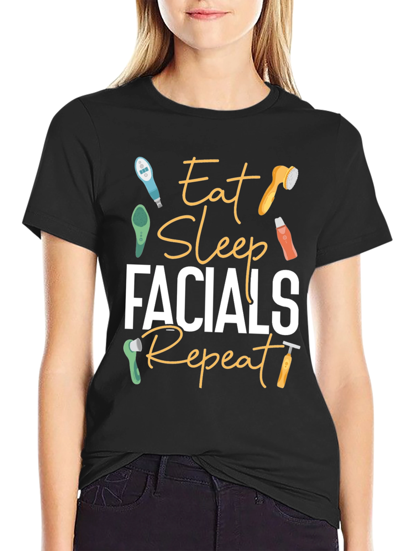 Eat Sleep Facials Repeat T-Shirt - Black