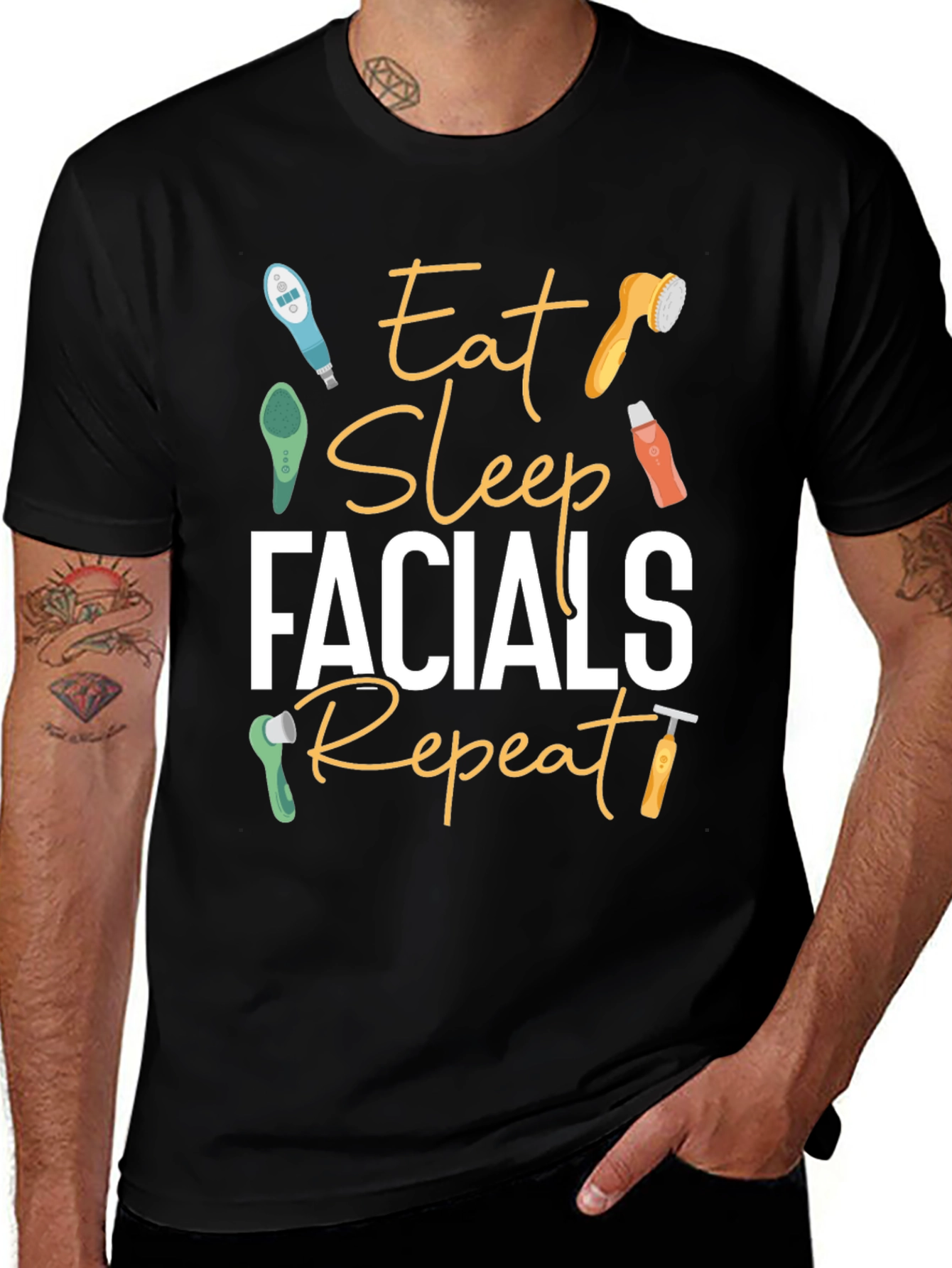 Eat Sleep Facials Repeat T-Shirt - Black