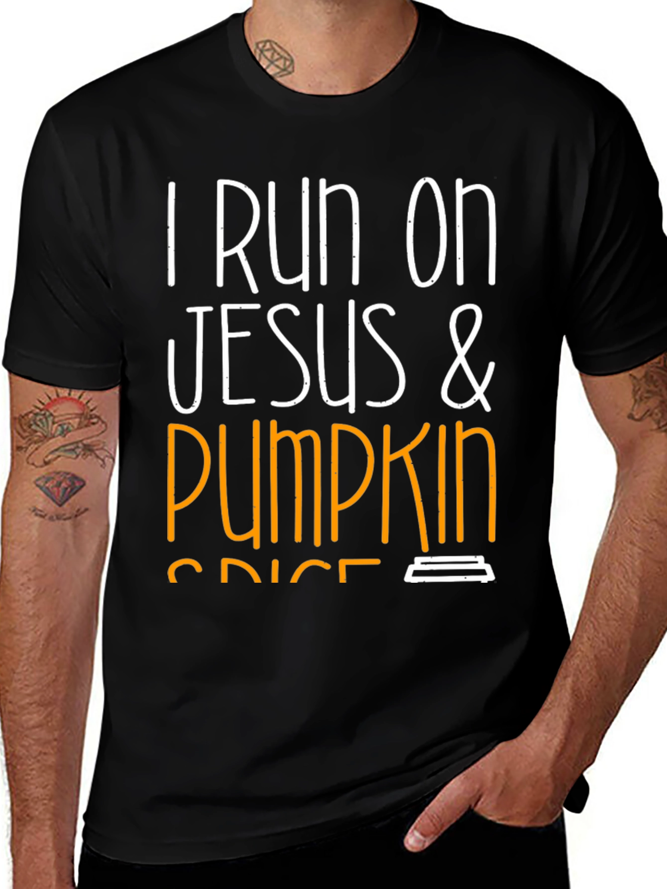 I Run On Jesus & Pumpkin Spice Black T-Shirt