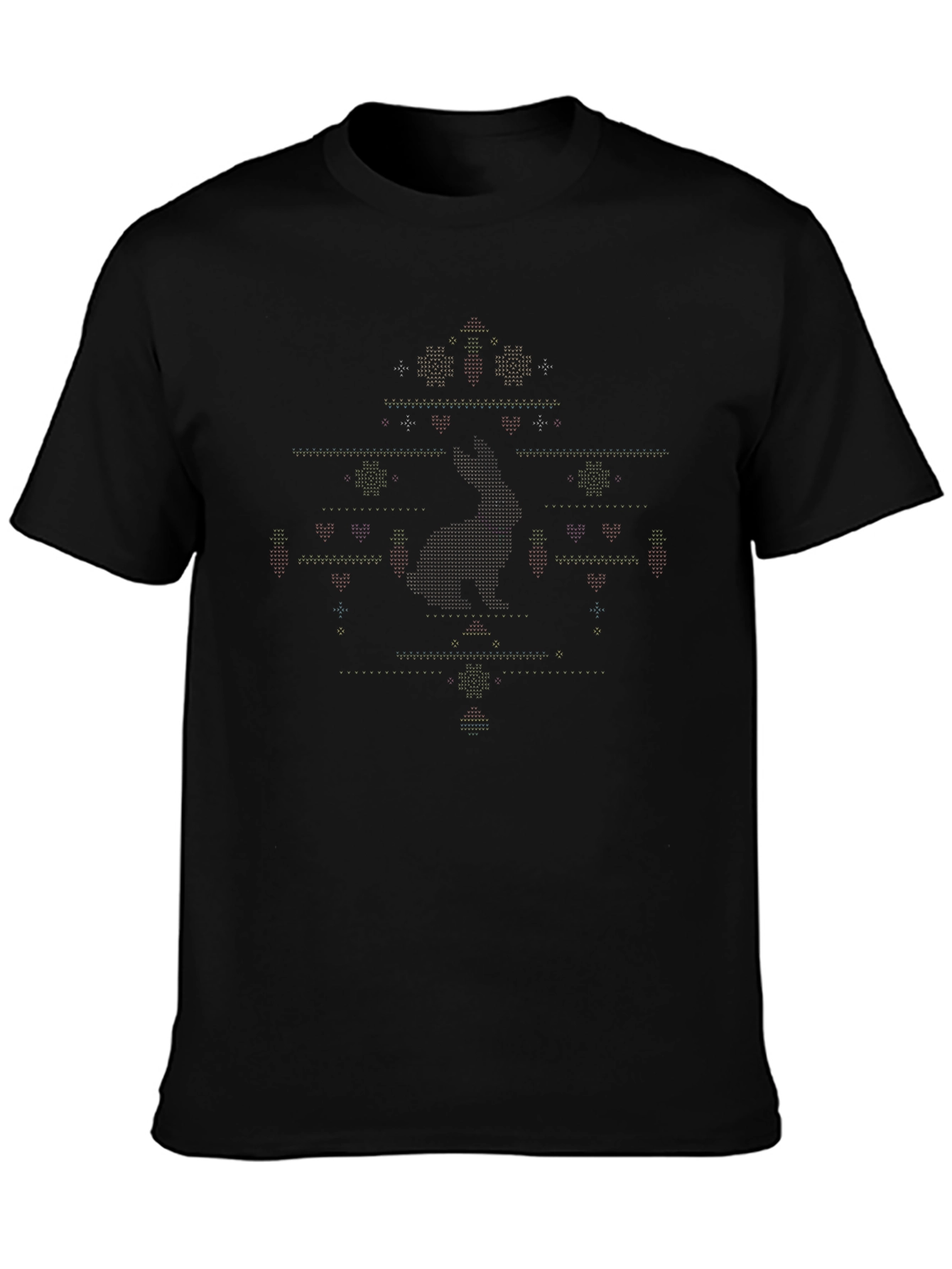 Geometric Pixel Art Graphic Tee - Black Cotton Blend