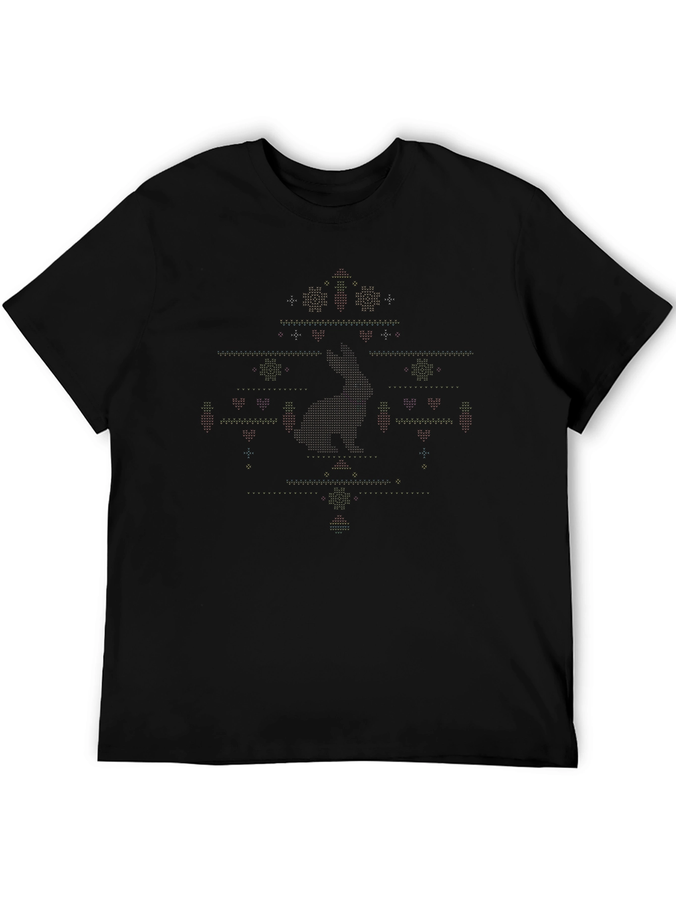 Geometric Pixel Art Graphic Tee - Black Cotton Blend