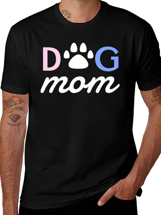 Dog Mom T-Shirt: Pink D & Blue G Paw Print Tee