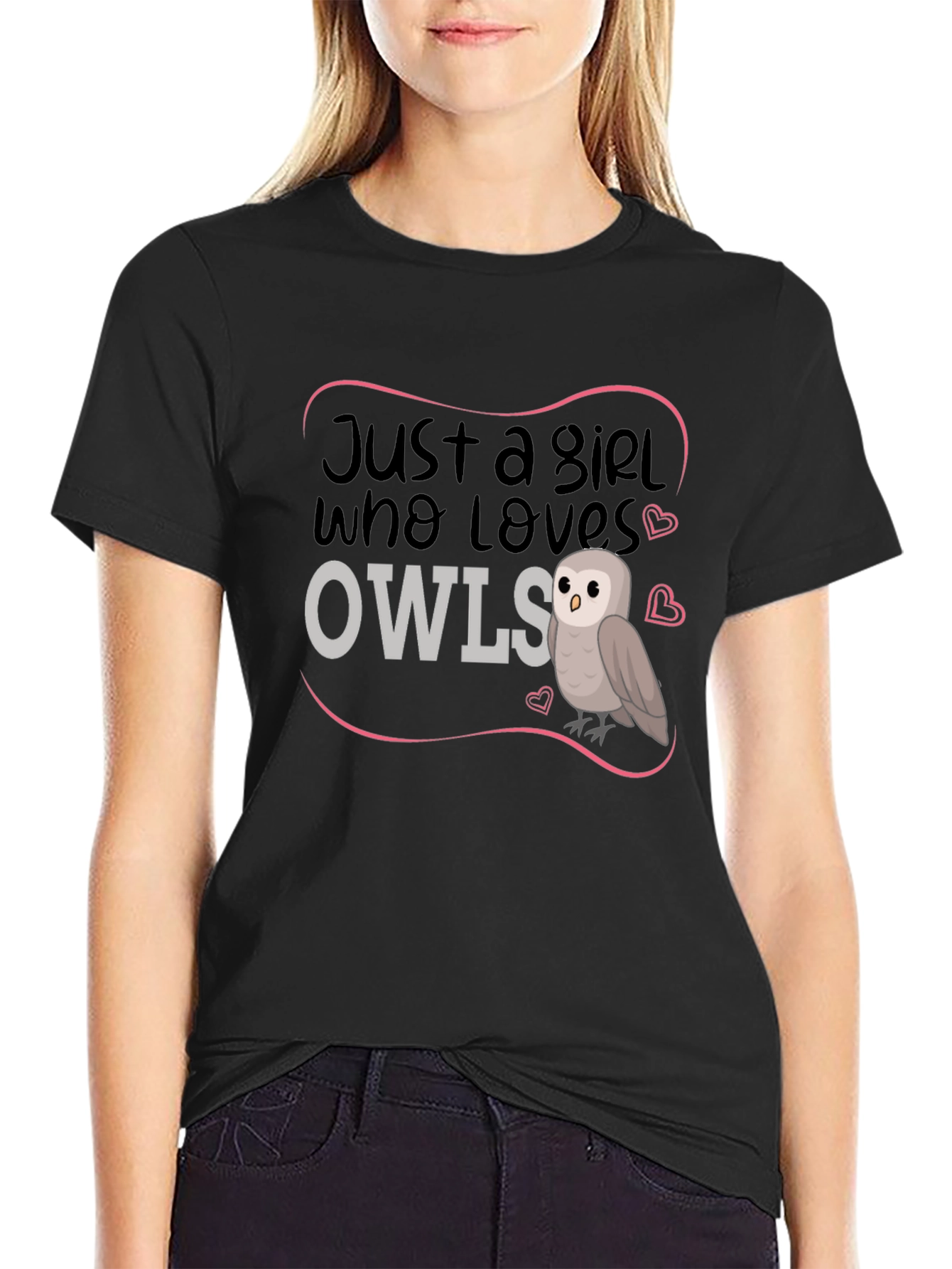 Just A Girl Who Loves Owls Black T-Shirt