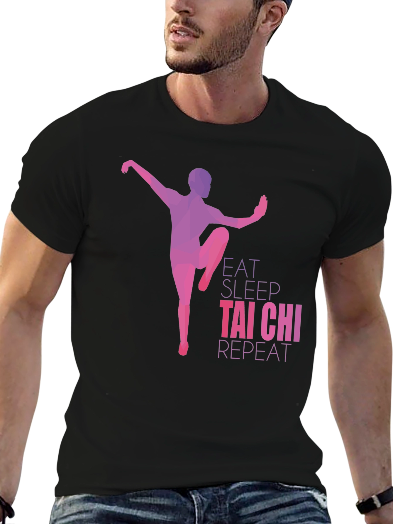 Eat Sleep Tai Chi Repeat Black Graphic Tee