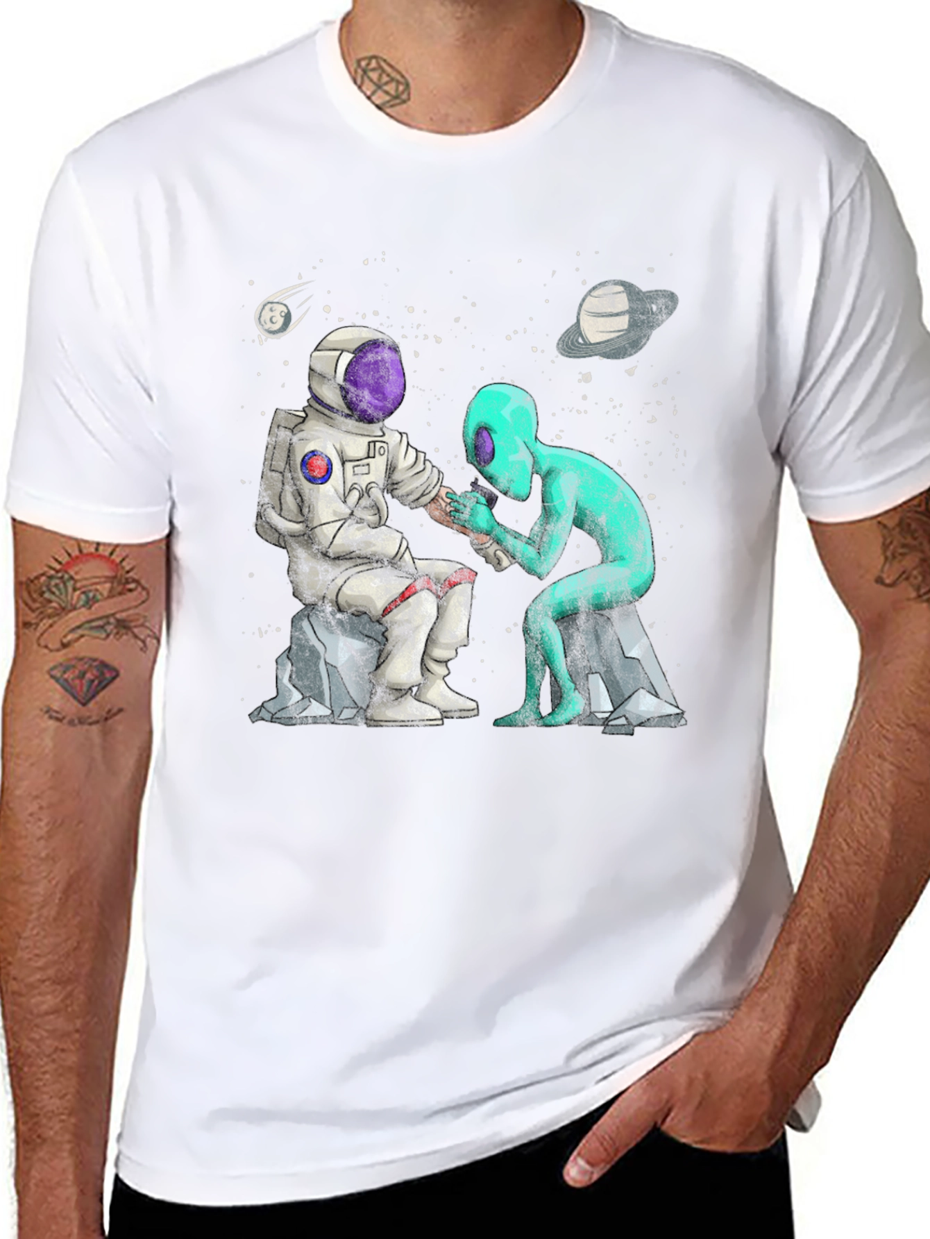 Astronaut & Alien Tattoo T-Shirt