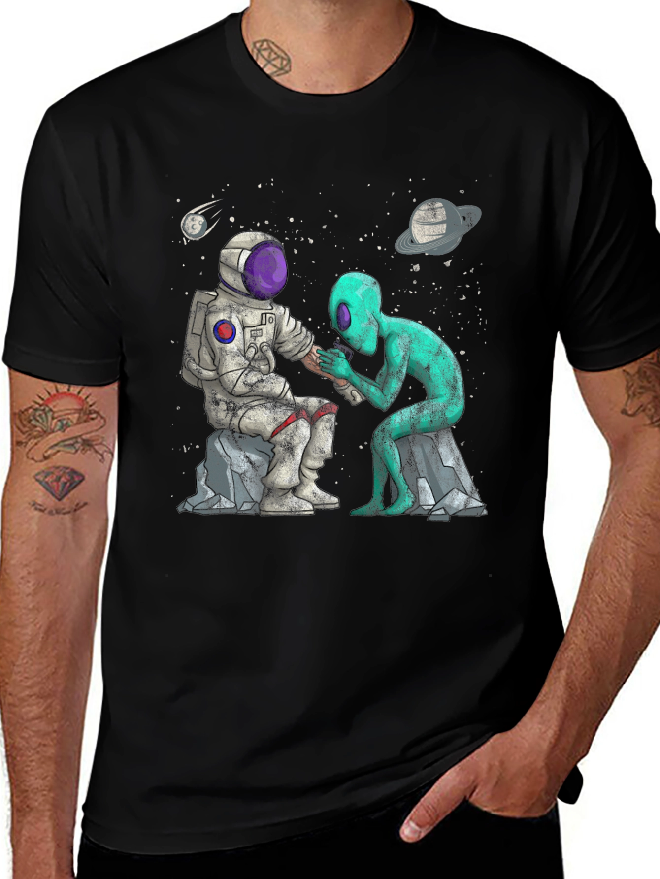 Astronaut & Alien Tattoo T-Shirt