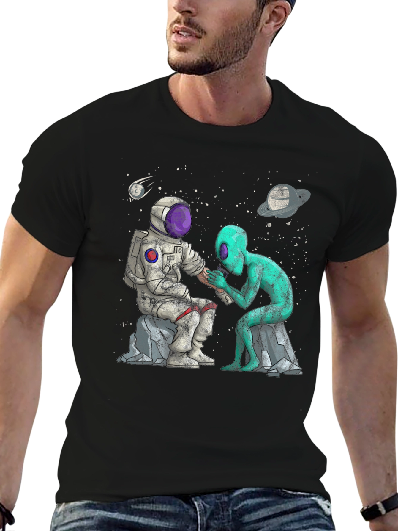 Astronaut & Alien Tattoo T-Shirt