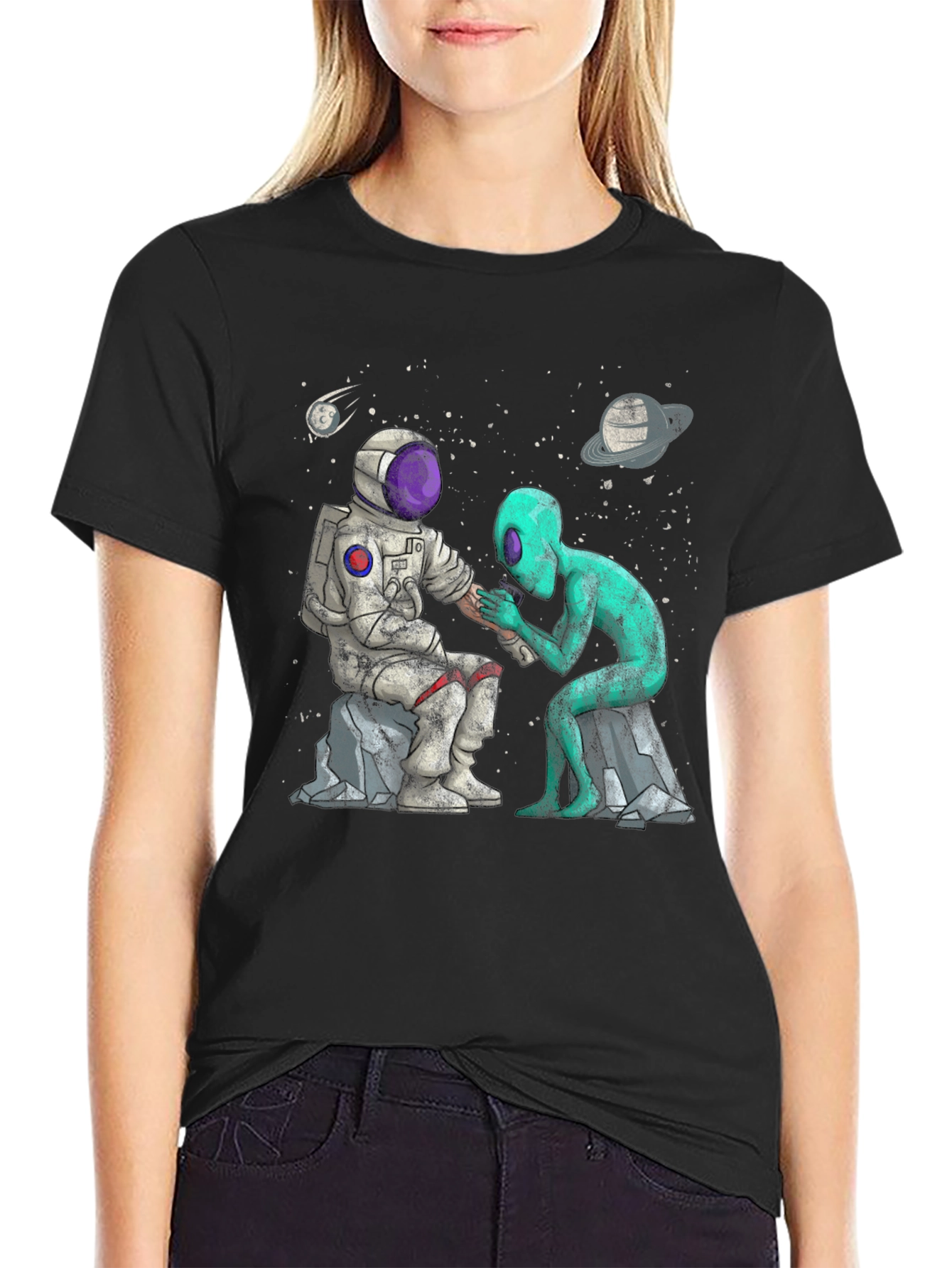 Astronaut & Alien Tattoo T-Shirt