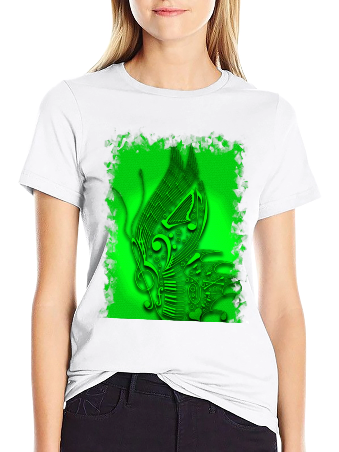 Musical Notes Graphic Print Black T-Shirt