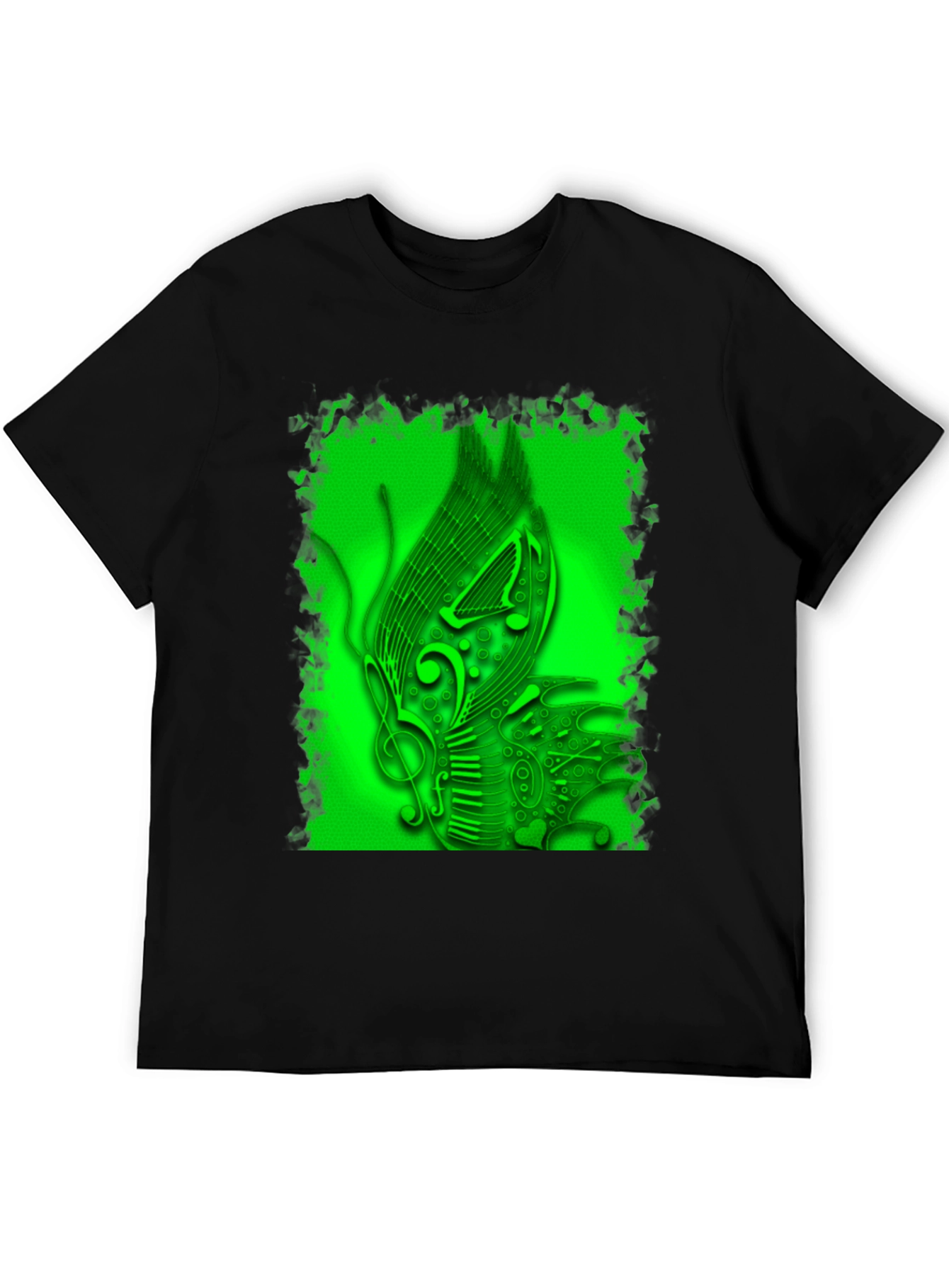 Musical Notes Graphic Print Black T-Shirt