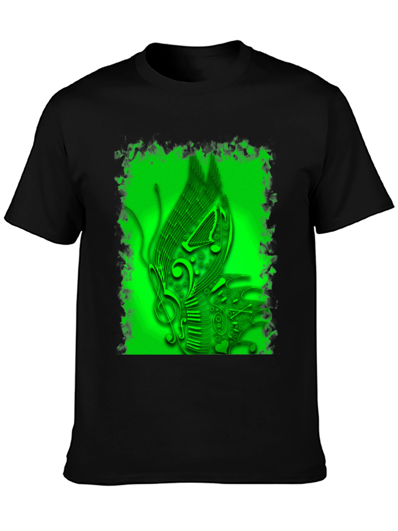 Musical Notes Graphic Print Black T-Shirt
