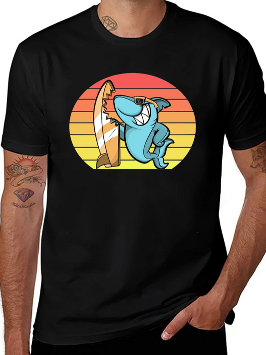 Cool Shark Surfer Graphic Tee - Black T-Shirt