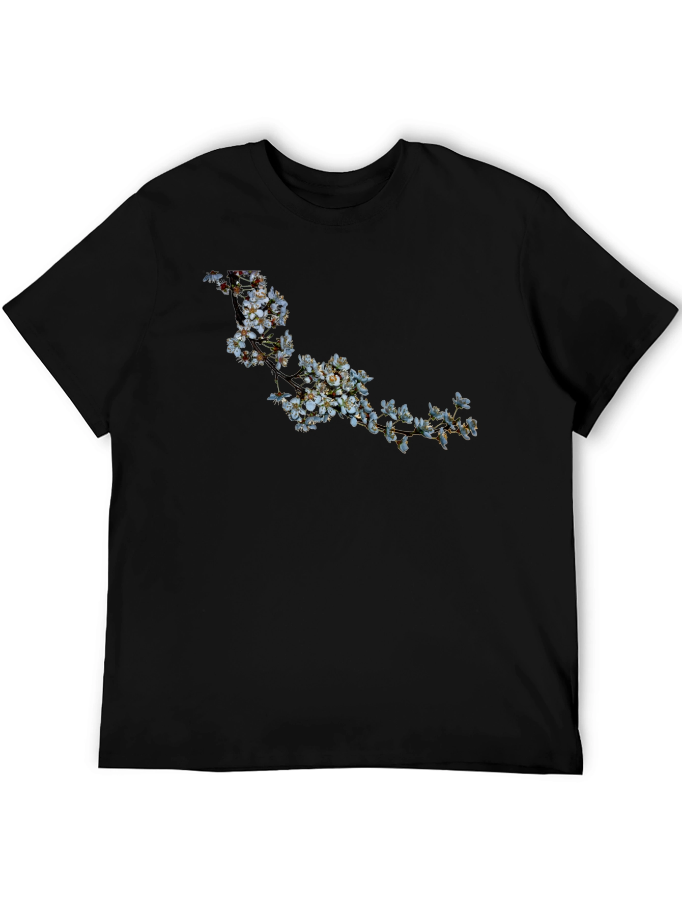 Black T-Shirt with Floral Branch Design