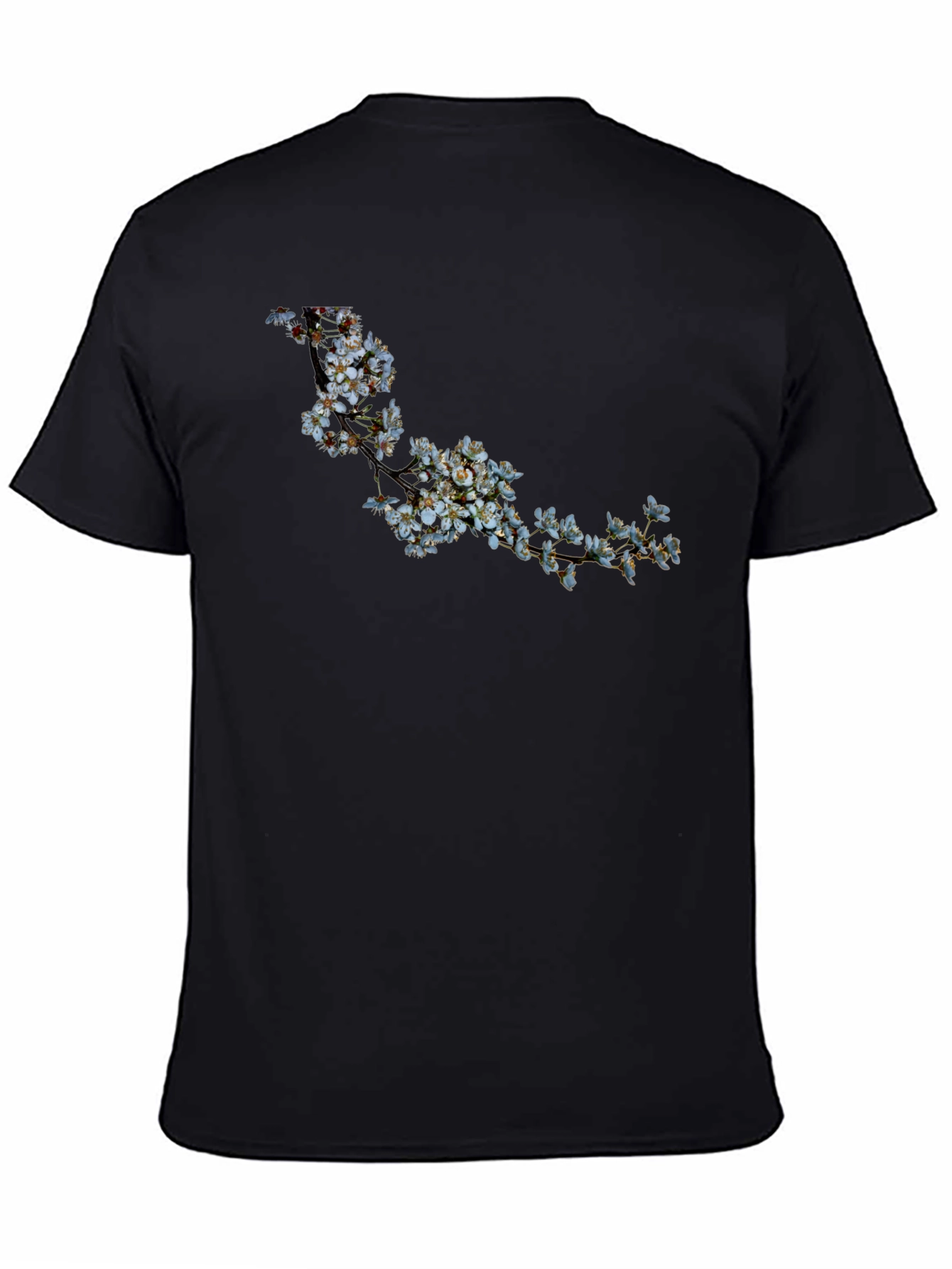 Black T-Shirt with Floral Branch Design