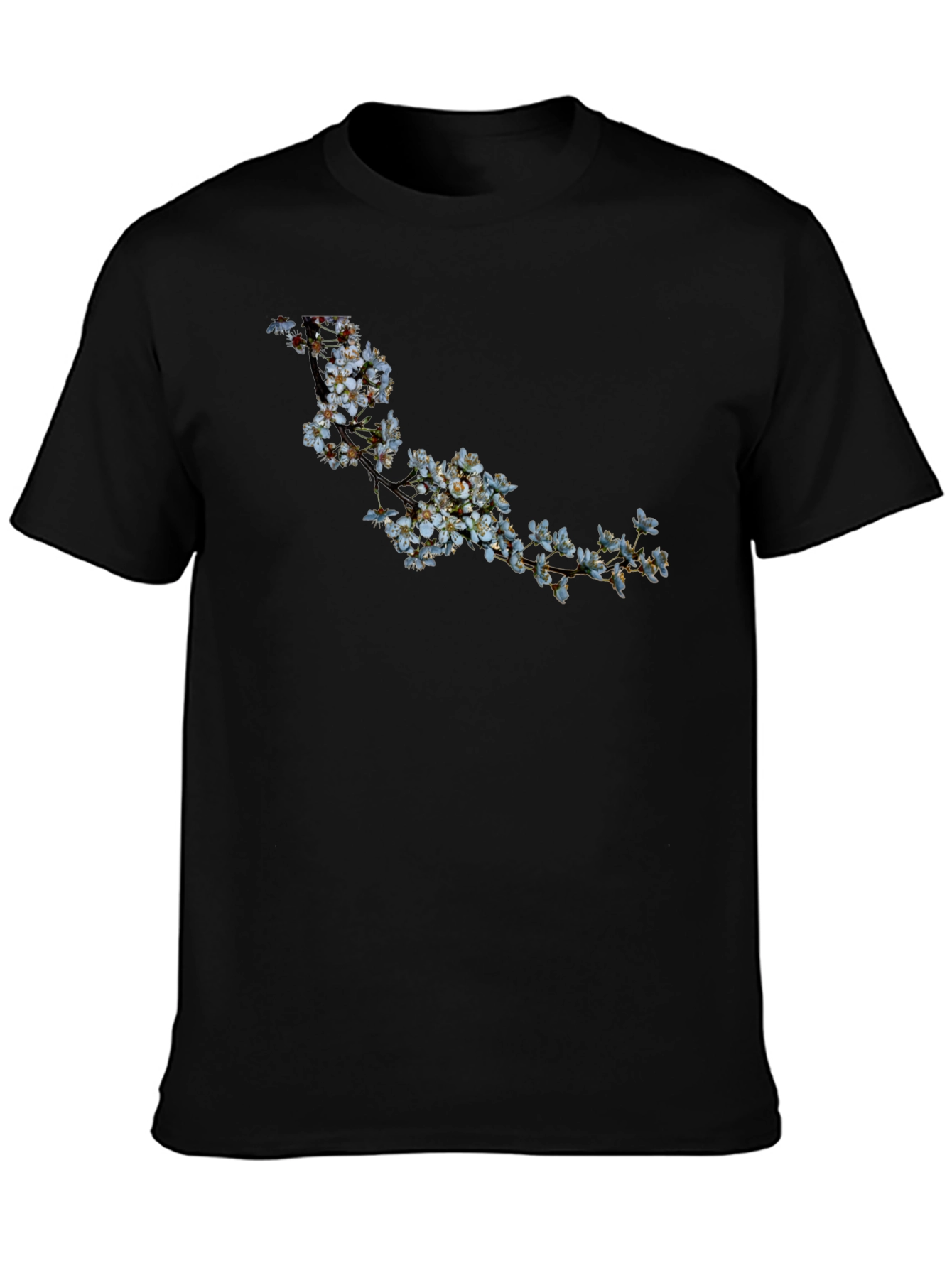 Black T-Shirt with Floral Branch Design