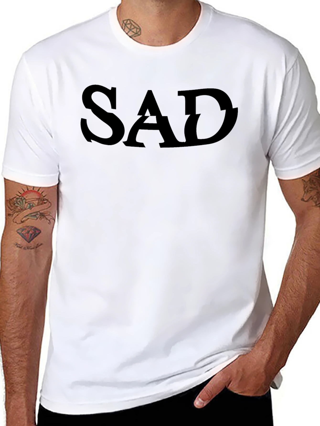 SAD Graphic Print Black T-Shirt - Mens Casual Tee