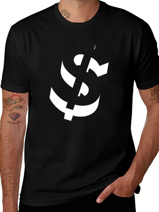 Modern Black T-Shirt with Abstract White Anchor Graphic