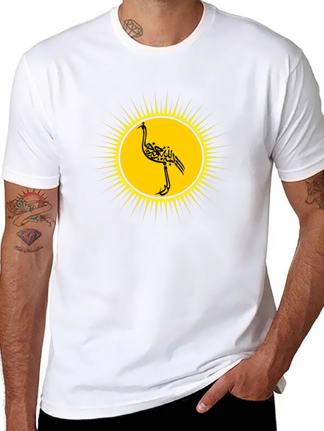 Unique Black T-Shirt with Stylized Bird Design