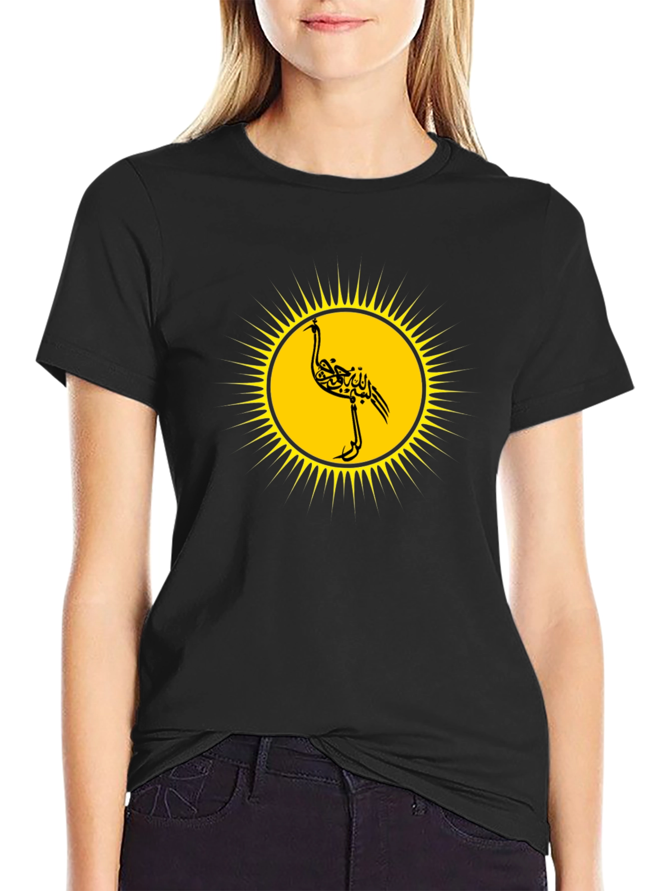Unique Black T-Shirt with Stylized Bird Design